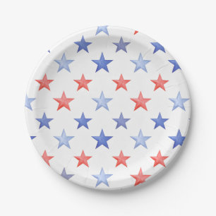 Assiettes En Carton Étoiles rouges blanches et bleues patriotiques