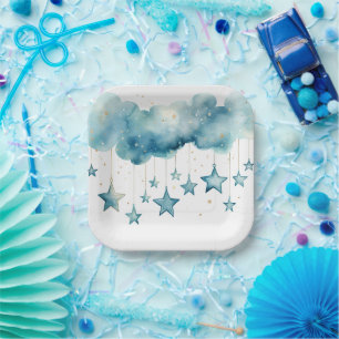 Assiettes En Carton étoiles suspendues bleues