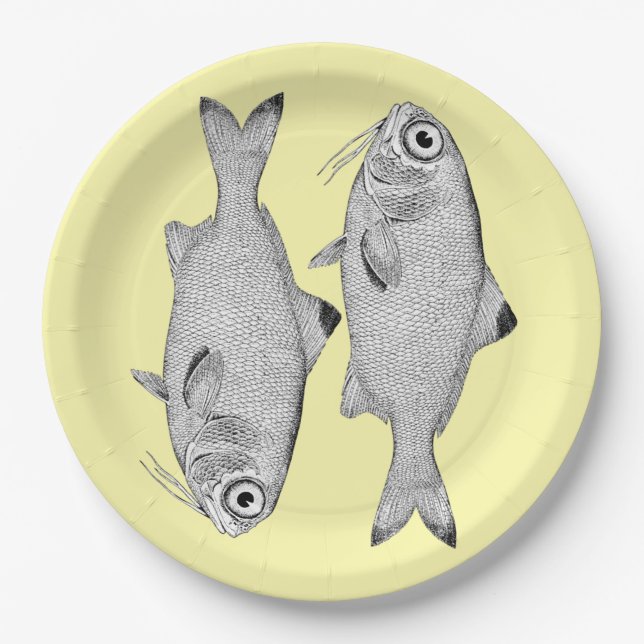 Assiettes En Carton Étrange dessin de poisson vintage (Devant)