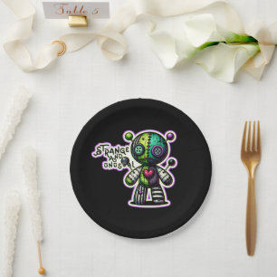 Assiettes En Carton Étrange et insolite ours en voodoo violet vert cœu