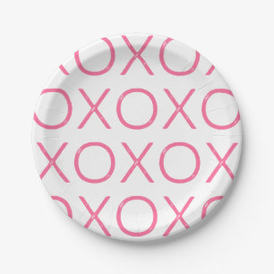 Assiettes En Carton Étreintes et plaques à papier de baisers - rose
