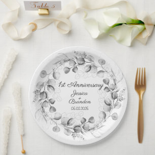 Assiettes En Carton Eucalyptus 1er anniversaire de Mariage papier
