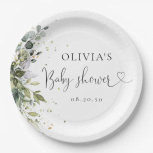 Assiettes En Carton Eucalyptus Baby shower de verdure fleurie