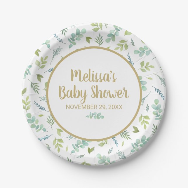 Assiettes En Carton Eucalyptus Baby shower Verdure Botanique (Devant)