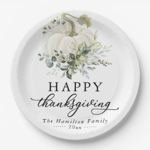 Assiettes En Carton Eucalyptus blanc Citrouille Thanksgiving vert