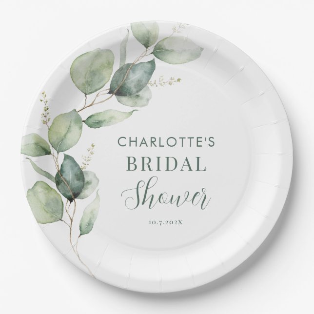 Assiettes En Carton Eucalyptus de verdure botanique Baby Shower (Devant)