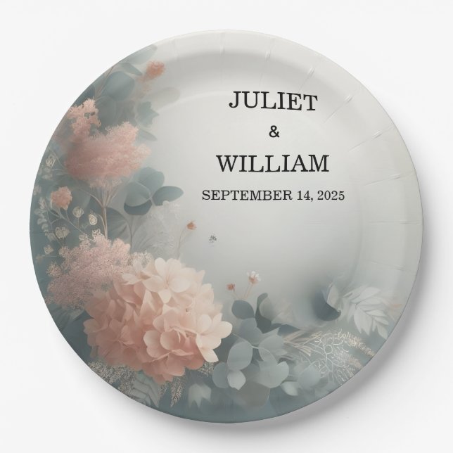 Assiettes En Carton Eucalyptus Dentelle Tulle Pastel Dusty Mariage ble (Devant)