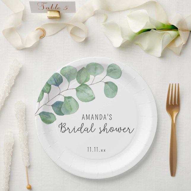 Assiettes En Carton Eucalyptus - douche nuptiale (Mariage)