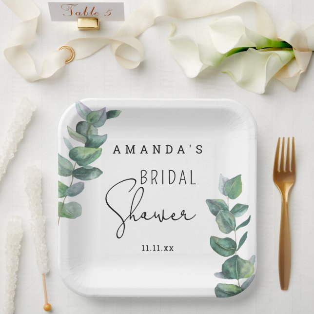 Assiettes En Carton Eucalyptus - douche nuptiale (Mariage)