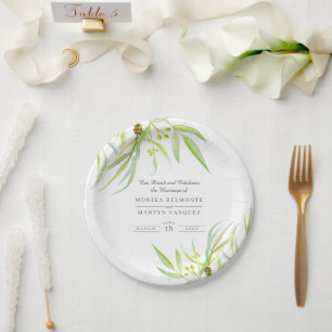 Assiettes En Carton Eucalyptus feuille vert aquarelle mariage feuillag