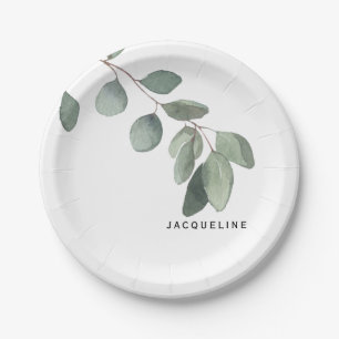 Assiettes En Carton Eucalyptus Foliage Nom personnalisé Moderne