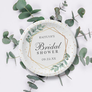 Assiettes En Carton Eucalyptus Géométrique Dorure Mariage