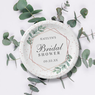 Assiettes En Carton Eucalyptus Géométrique Rose Doré Feuille Mariage