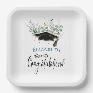 Assiettes En Carton Eucalyptus Gold Félicitations Parti de Graduation