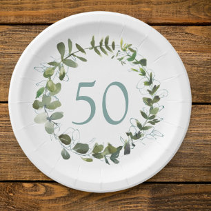 Assiettes En Carton Eucalyptus Green 50e anniversaire