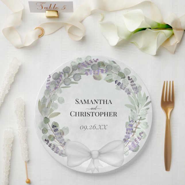 Assiettes En Carton Eucalyptus & Lavender Wreath Watercolor Mariage (Mariage)