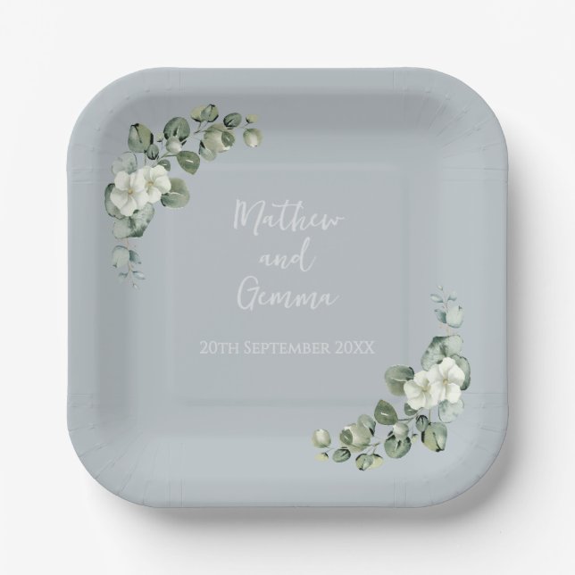 Assiettes En Carton ~Eucalyptus Mariage 7 pouces (Recto)