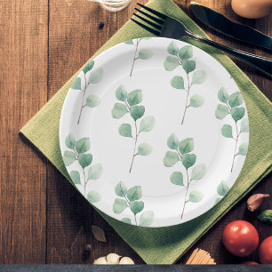 Assiettes En Carton Eucalyptus Motif vert