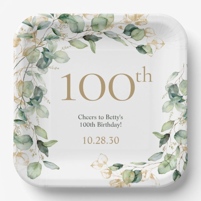 Assiettes En Carton Eucalyptus pour les 100 ans (Recto)