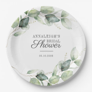 Assiettes En Carton Eucalyptus Script Verdure Botanique Baby Shower Ma