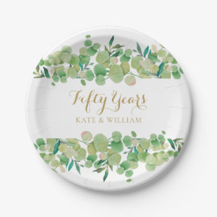 Assiettes En Carton Eucalyptus Végétal 50ème Anniversaire de Mariage e
