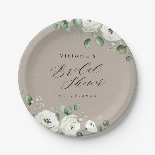 Assiettes En Carton Eucalyptus Verdure fleurie rustique nuptiale douch (Devant)