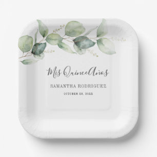 Assiettes En Carton Eucalyptus Verdure Quinceanera 15e anniversaire