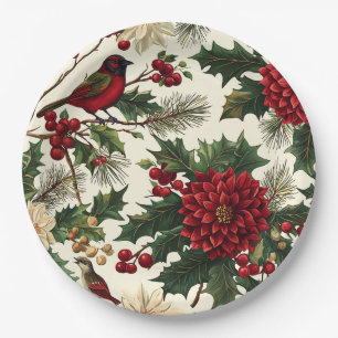 Assiettes En Carton Euphorbe de Noël européenne crème rouge vert