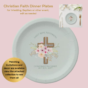 Assiettes En Carton Événement de confirmation Croix florale personnali