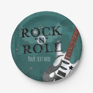 Assiettes En Carton Événement de fête d'anniversaire Teal Rock N Roll 