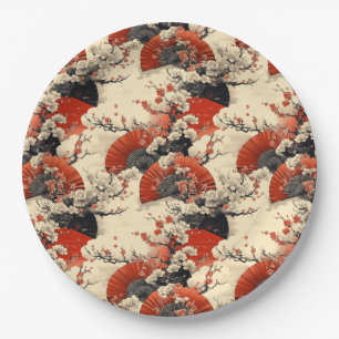 Assiettes En Carton Éventail de fleurs de cerisier japonais (5)