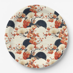 Assiettes En Carton Éventail de fleurs de cerisier japonais (6)