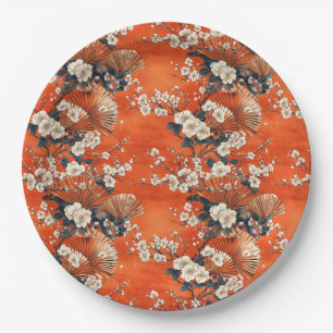 Assiettes En Carton Éventail de motif de fleurs de cerisier japonais (