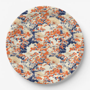 Assiettes En Carton Éventail de motif de fleurs de cerisier japonais (