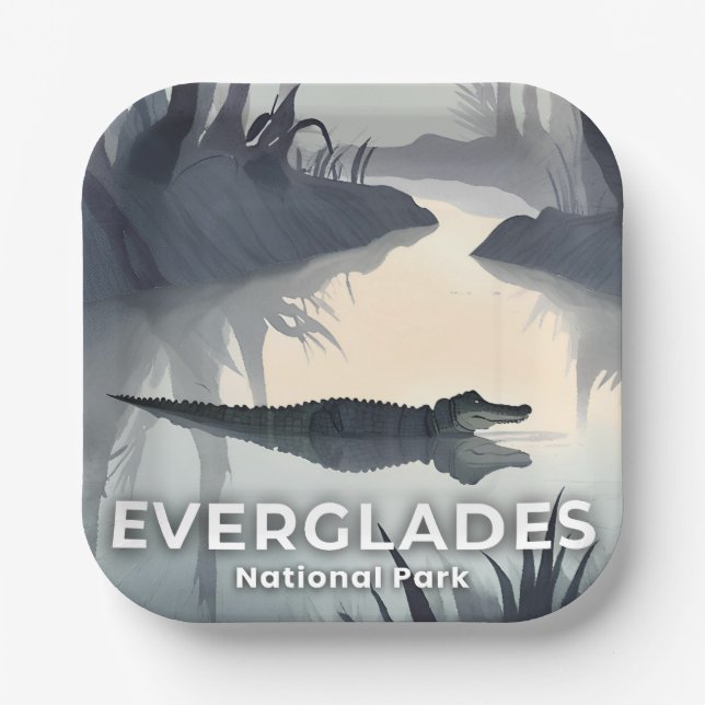 Assiettes En Carton Everglades National Park | Watercolor Alligator (Recto)