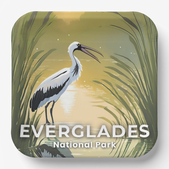 Assiettes En Carton Everglades National Park | Watercolor Stork (Recto)