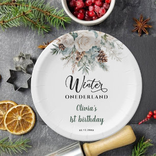 Assiettes En Carton Evergreen Hiver Onederland Premier Anniversaire