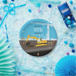 Assiettes En Carton Excavateur Camion de construction Camions fête d'a