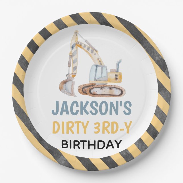 Assiettes En Carton Excavateur Construction Jaune Dirty Plaque 3ème (Devant)