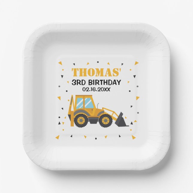 Assiettes En Carton Excavator Construction Birthday Paper Plates (Recto)