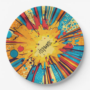 Assiettes En Carton Explosion d'art pop de style comique (11)