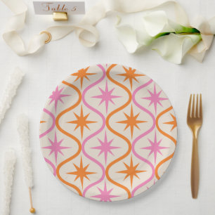 Assiettes En Carton Explosions en forme d'étoiles orange rose du milie