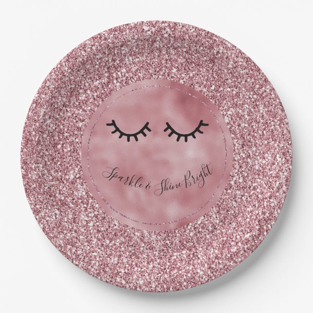 Assiettes En Carton Eyelashes Parties scintillant rose Fille       (Devant)