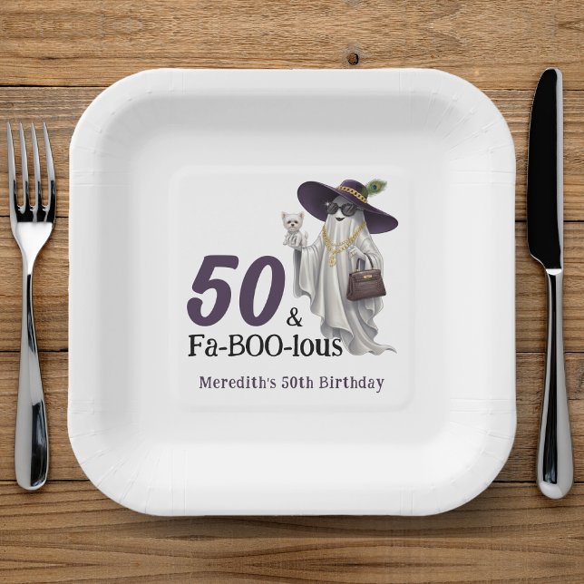 Assiettes En Carton Fabuleux 50e anniversaire des femmes Fantômes d'Ha (Halloween Ghost Women's Fabulous 50th Birthday Paper Plates
)