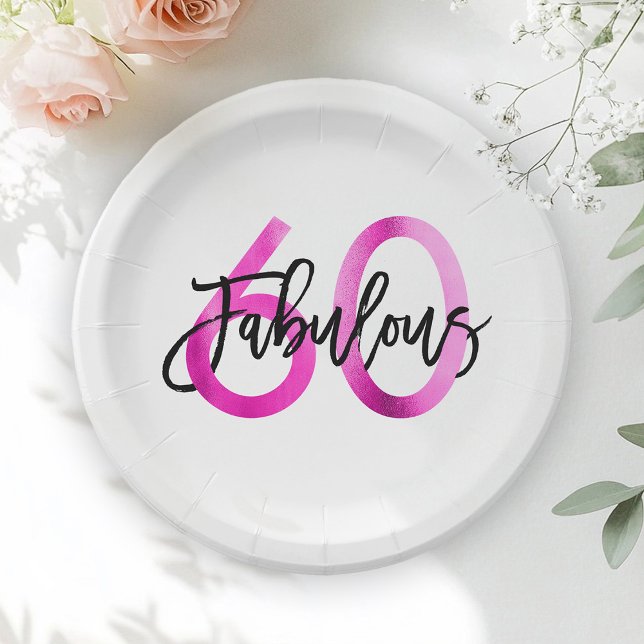 Assiettes En Carton Fabuleux 60e | Chic moderne élégant rose Anniversa (Créateur téléchargé)
