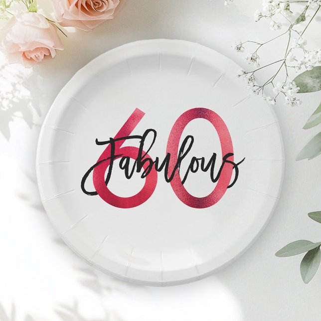 Assiettes En Carton Fabuleux 60e | Chic moderne élégant rouge Annivers (Créateur téléchargé)