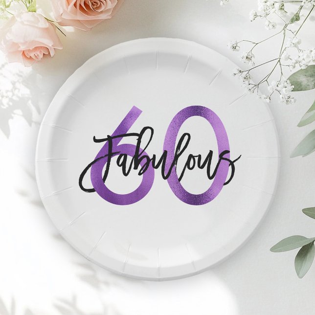 Assiettes En Carton Fabuleux 60e | Moderne Elegant Purple Anniversaire (Créateur téléchargé)
