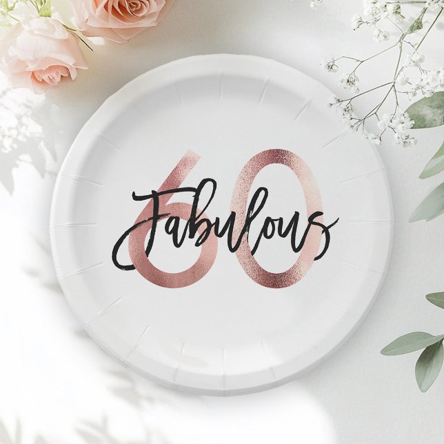 Assiettes En Carton Fabuleux 60e | Moderne Elegant Rose Gold Anniversa (Créateur téléchargé)