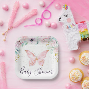 Assiettes En Carton Faire-part bébé thème floral pastel et papillon