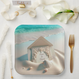 Assiettes En Carton Faire-part de mariage Sur Le Sable De Plage
